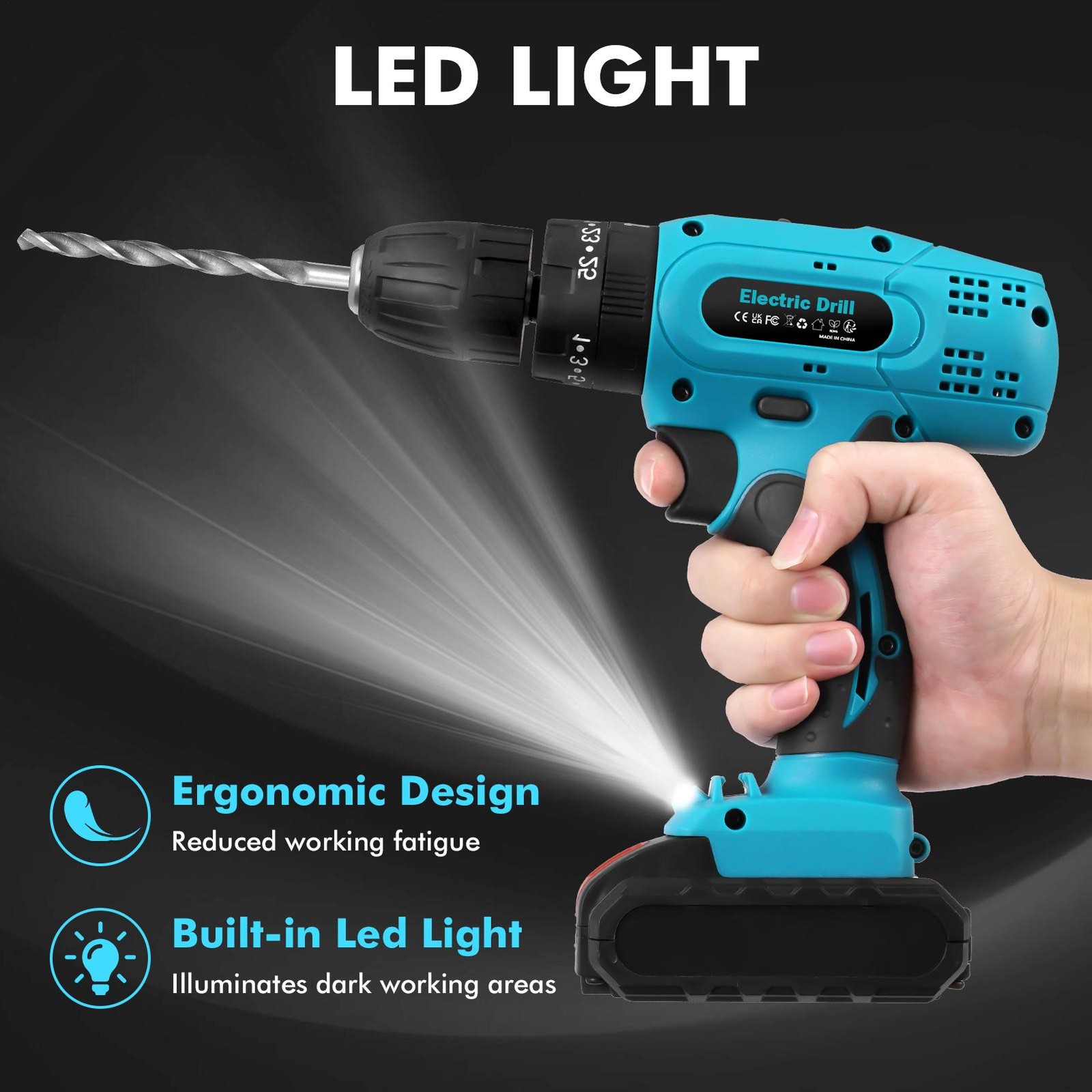 Hammer Drill Cordless Brushless Impact Driver Combo Kit With 2 Battery & Charger