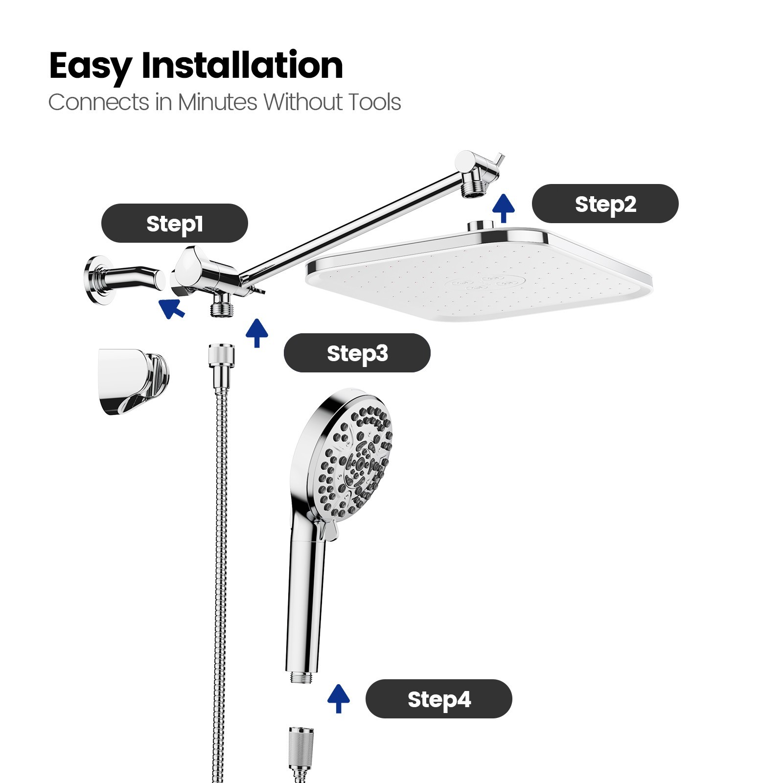 JOMOO Filtered High Pressure Shower Head Combo 10 Spray 12″ Rainfall