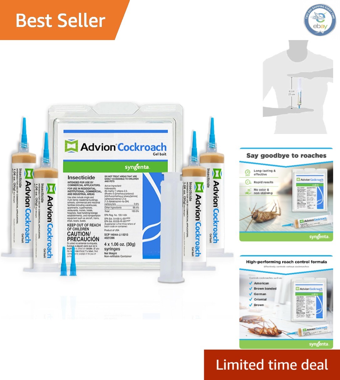 Advion Cockroach Control Gel – 4 Tubes, Non-Repellent and Attractive Formula