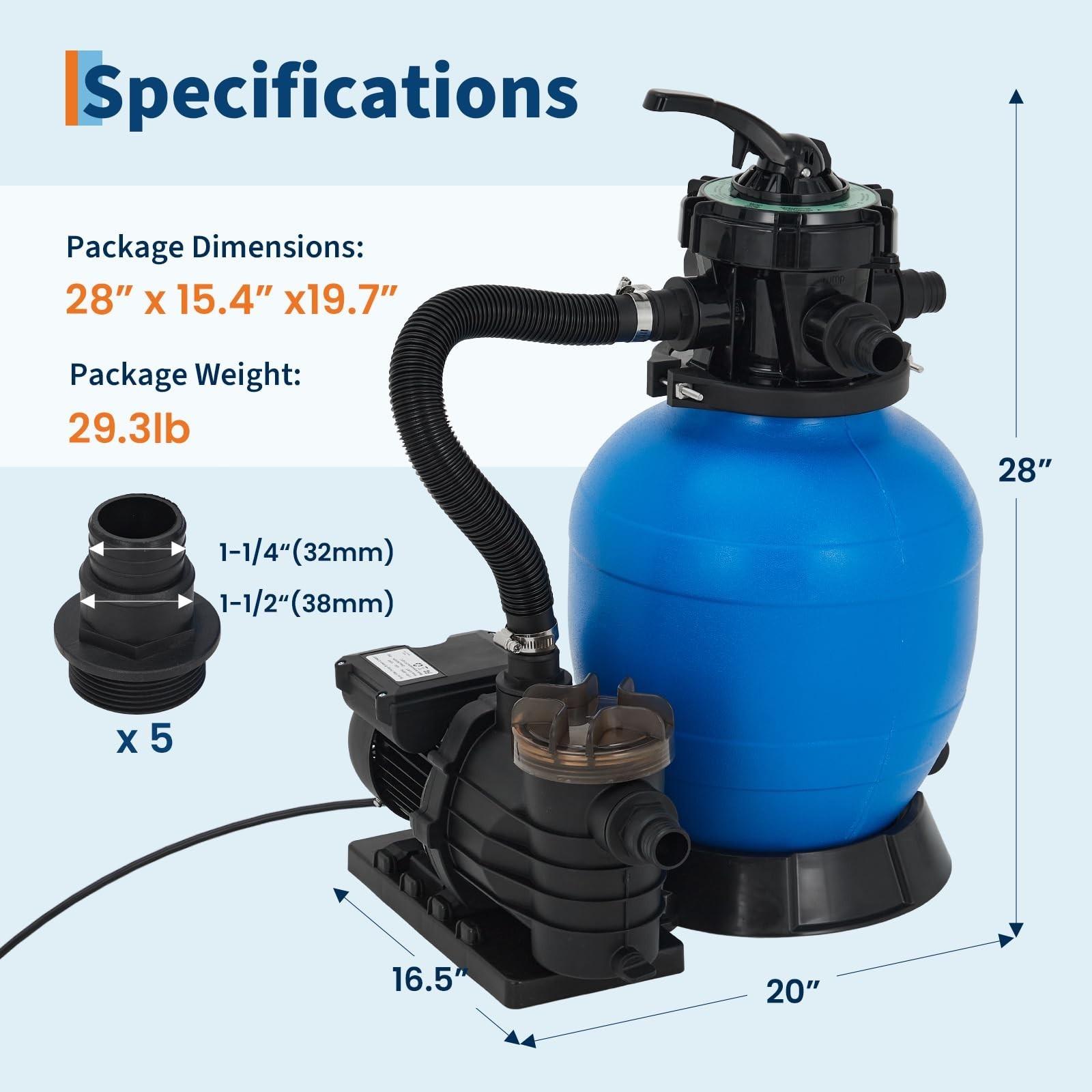 Garvee Sand Filter Pump System Swimming Pool Pump 3/4HP Above/Inground Pool Pump