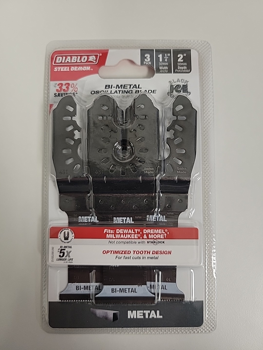 Diablo DOU125BF3 1-1/4″ Universal Fit Bi-Metal Oscillating Blade for Metal (3pk)