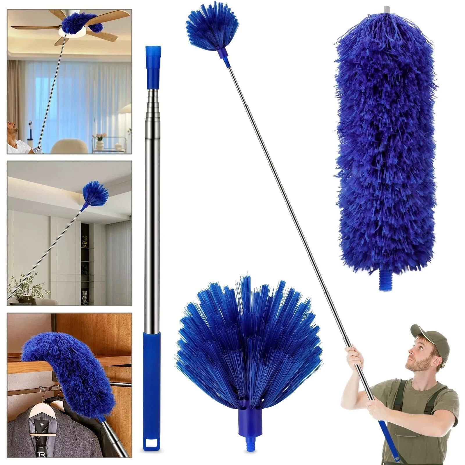 Microfiber Ceiling Fan Duster-Cobweb Cleaner Brush Kit Telescopic Extension Pole