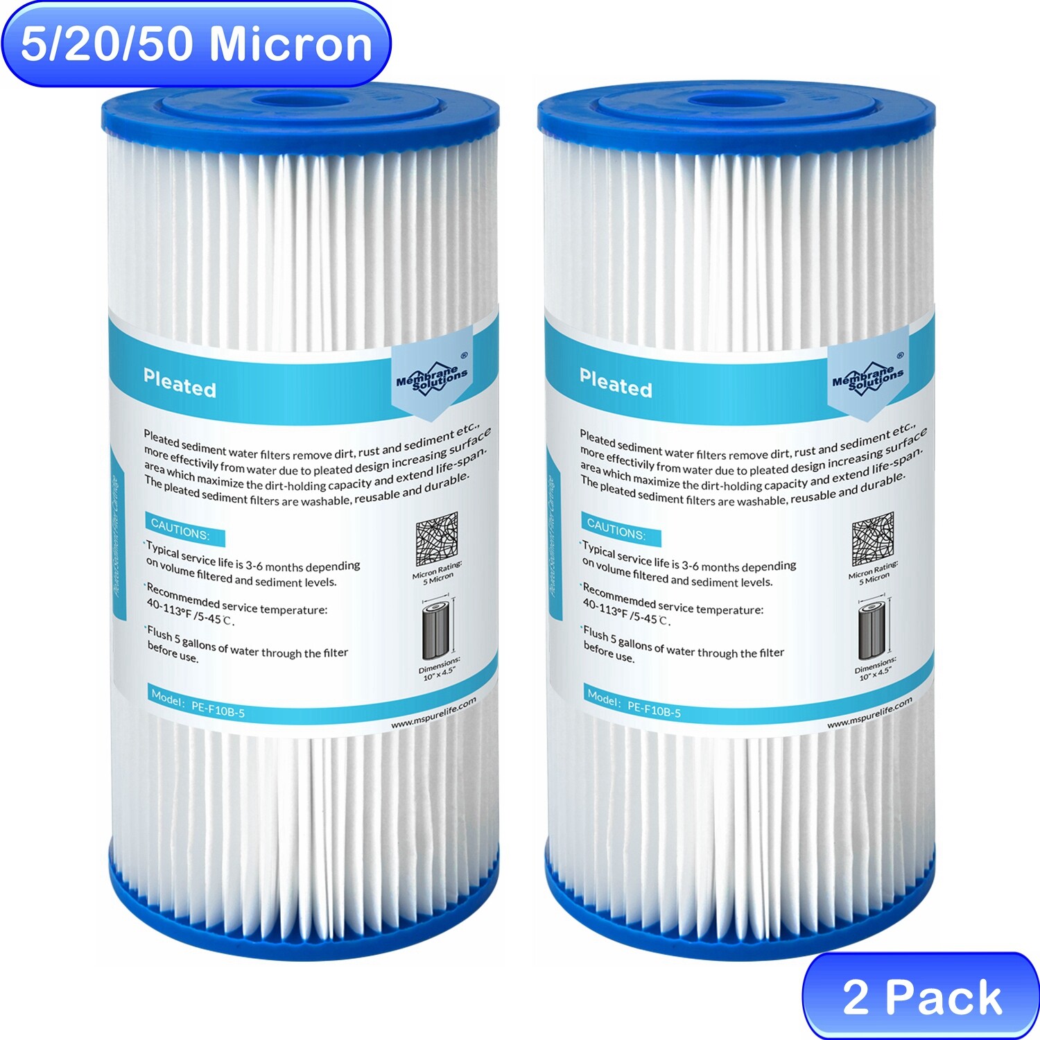 10″ x 4.5″ Washable Pleated Sediment Water Filter Fit for GE FXHSC FXHTC GXWH40L