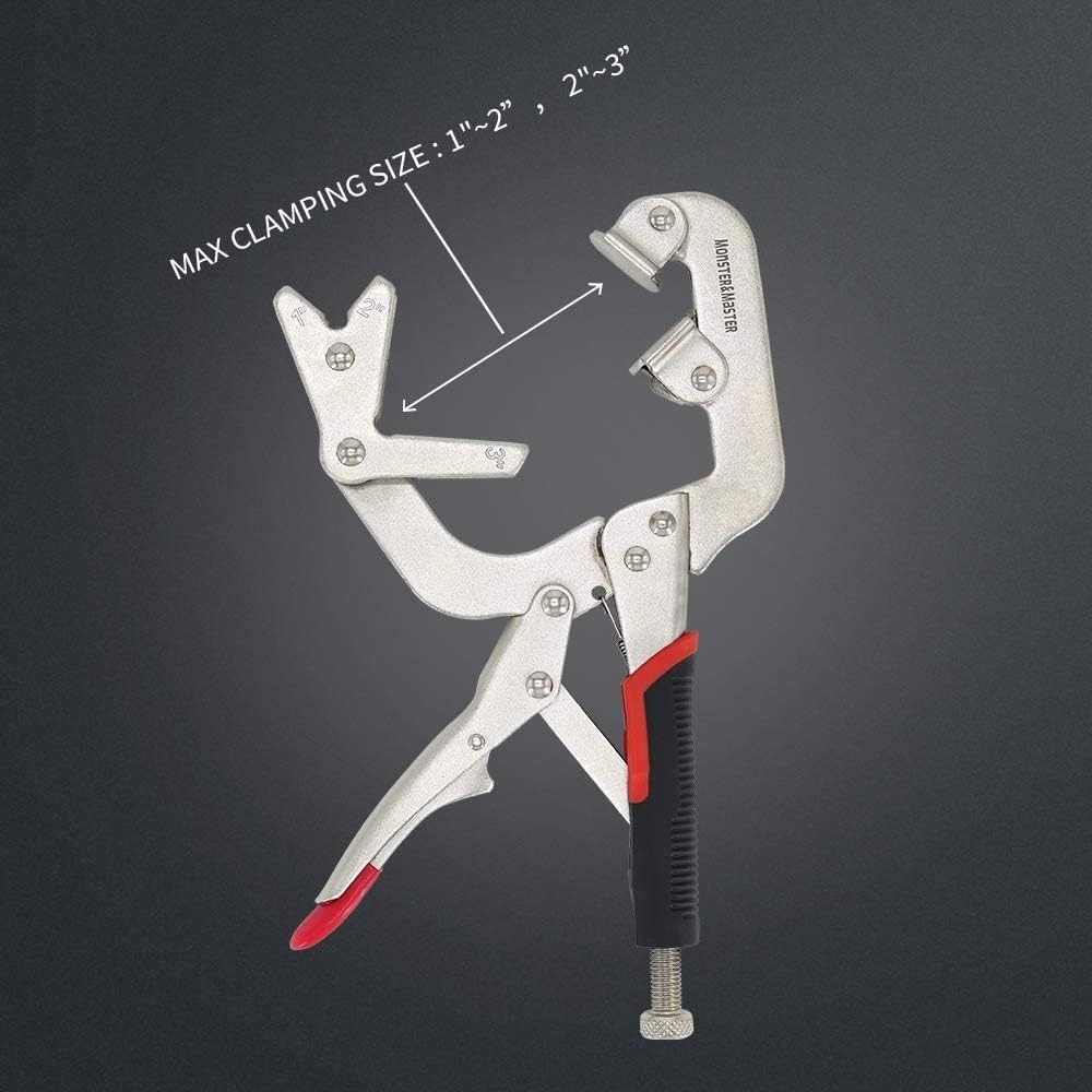 Welding Pipe Plier Clamp, Fast Release, C-Clamp Locking with Large V-Pads, 10 In