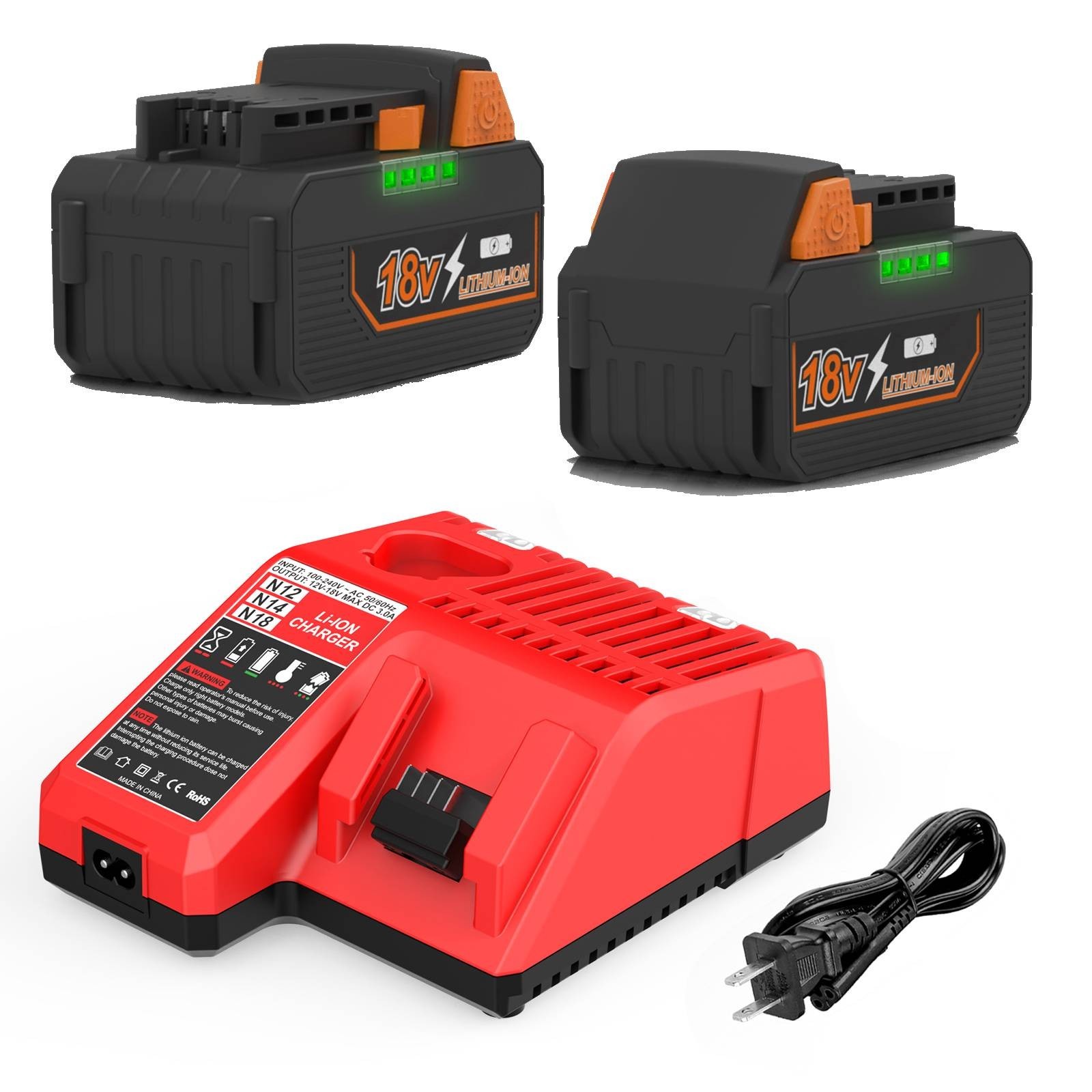 2Battery Charger Kit For M18 For Milwaukee 48-11-1850 48-11-1865 48-59-1812