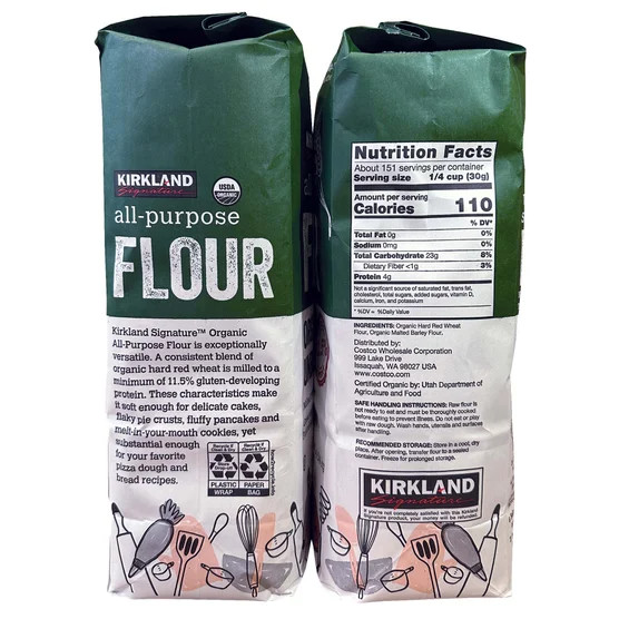 2 Pack Kirkland Signature USDA Organic Unbleached All Purpose Flour, 10 lbs