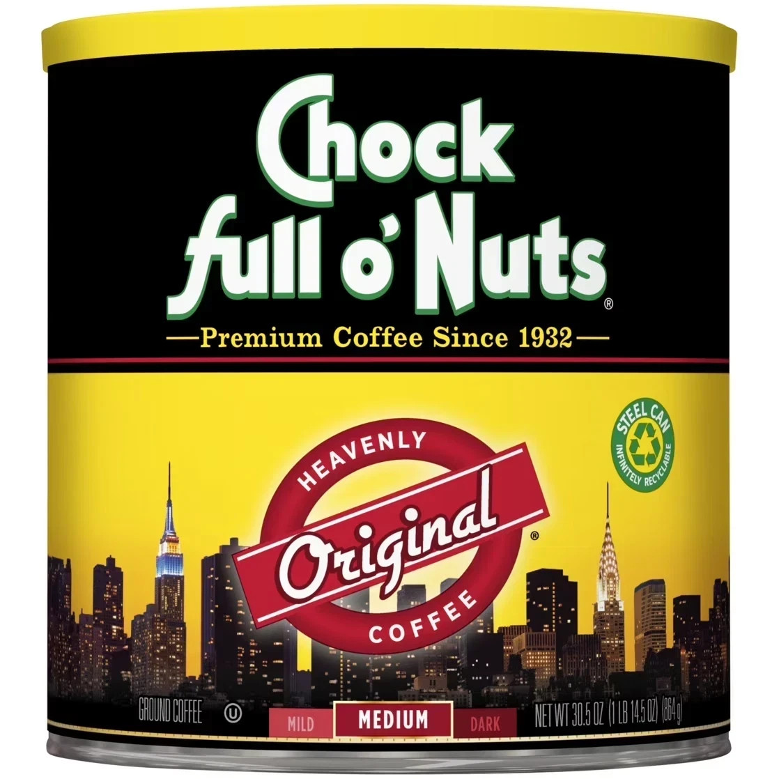 Chock Full o’Nuts Original Medium Roast Ground Coffee Heavenly Coffee 30.5 oz