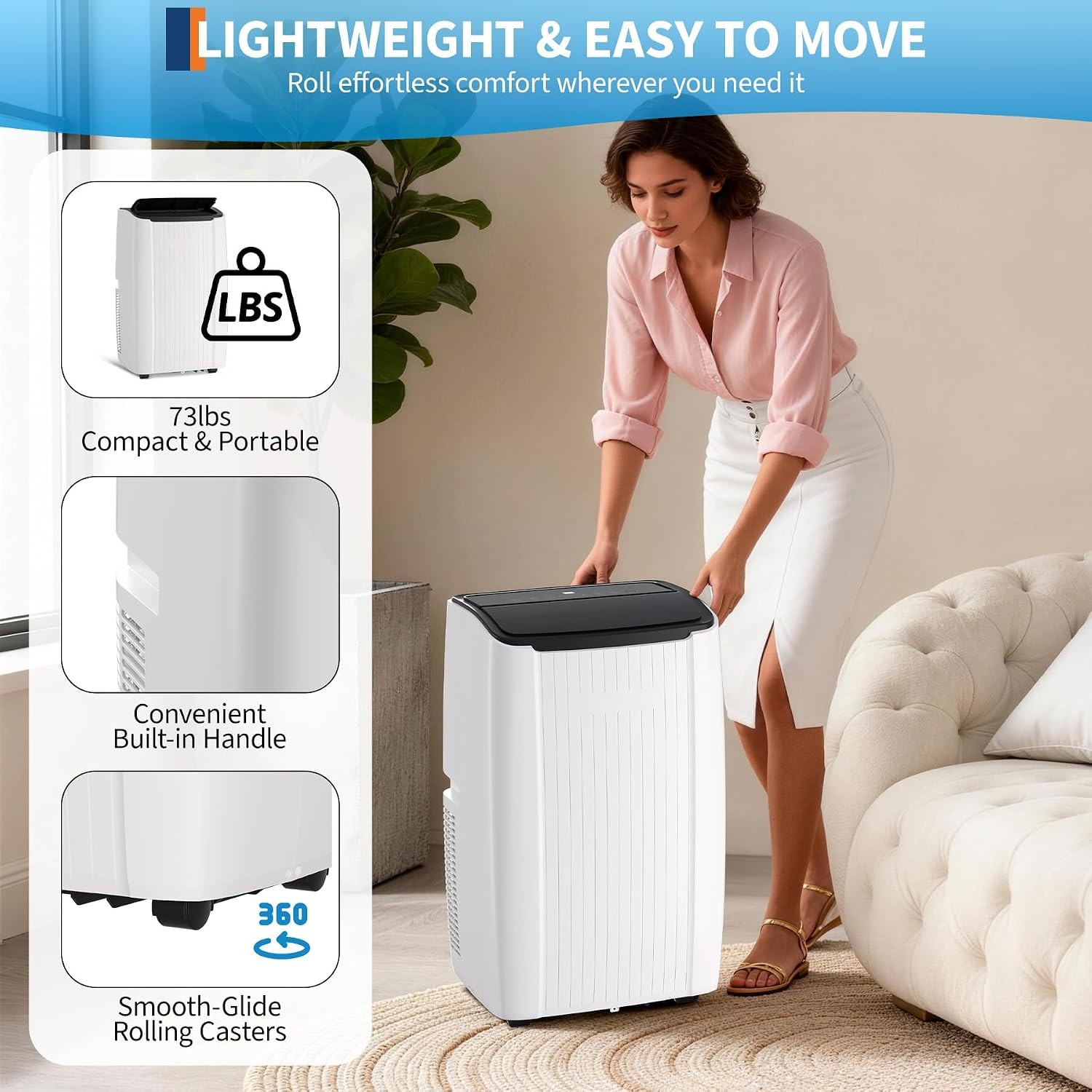 14,000 BTU Portable Air Conditioner Cools Up to 750 Sq.Ft, 4 in-1 24H Timer