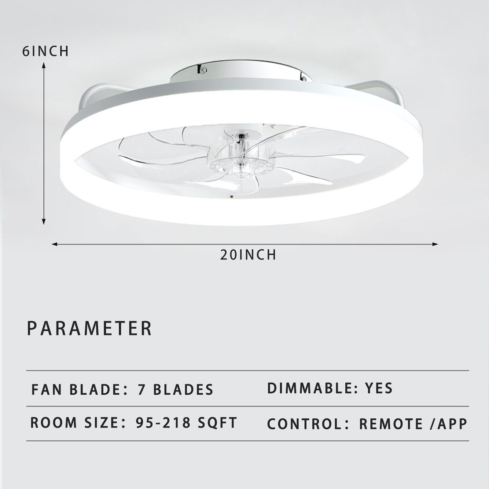 20″ Modern Fan Lights Flush Mount LED Ceiling Light kit With Remote APP Control