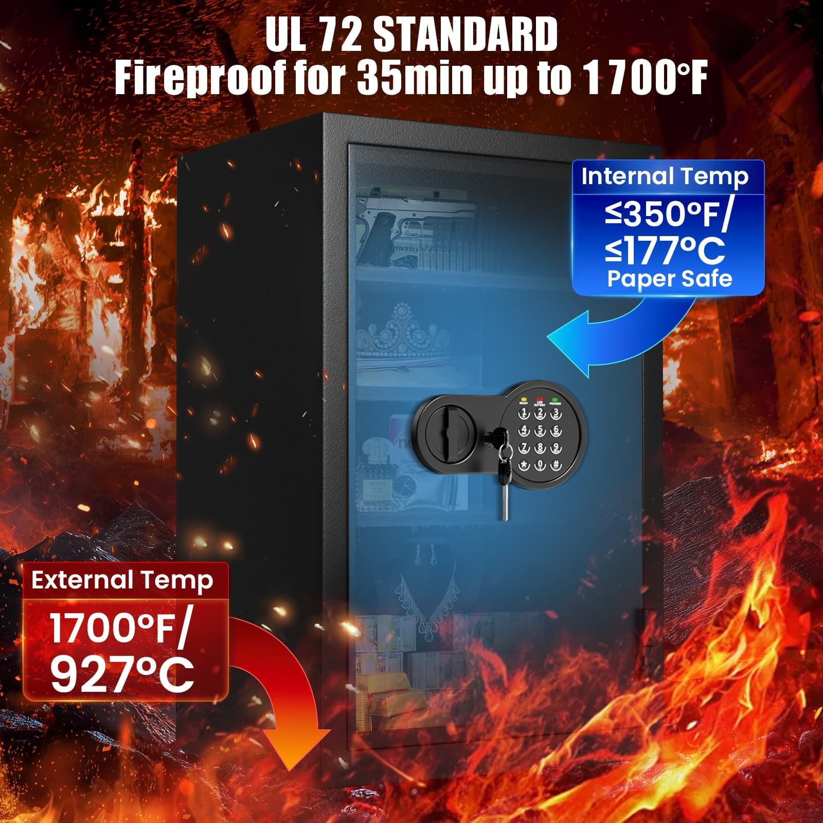 23.4″ Fireproof Safe Box for Home, Digital Keypad, 35-Min Fire Protection | 3…