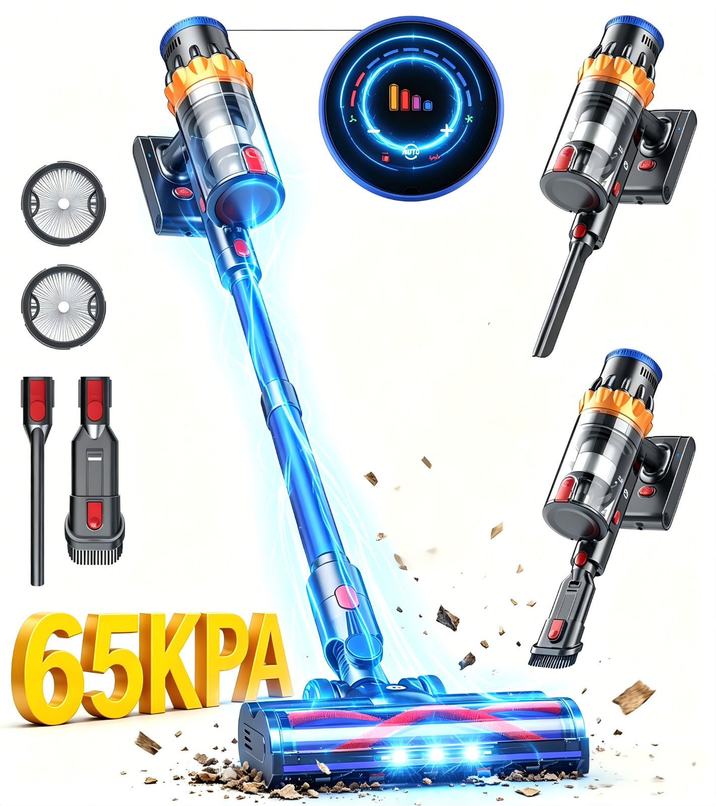 Cordless Vacuum Cleaner 65KPa 75min Stick Lightweight Pet Hair Hardwood Floor