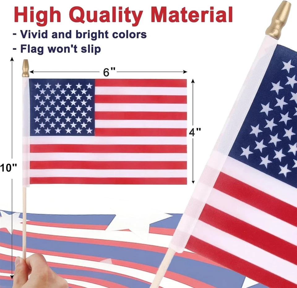 12 Pack Small American Flags – 4×6 Inch Mini USA Hand Held Stick Flag with Sa…