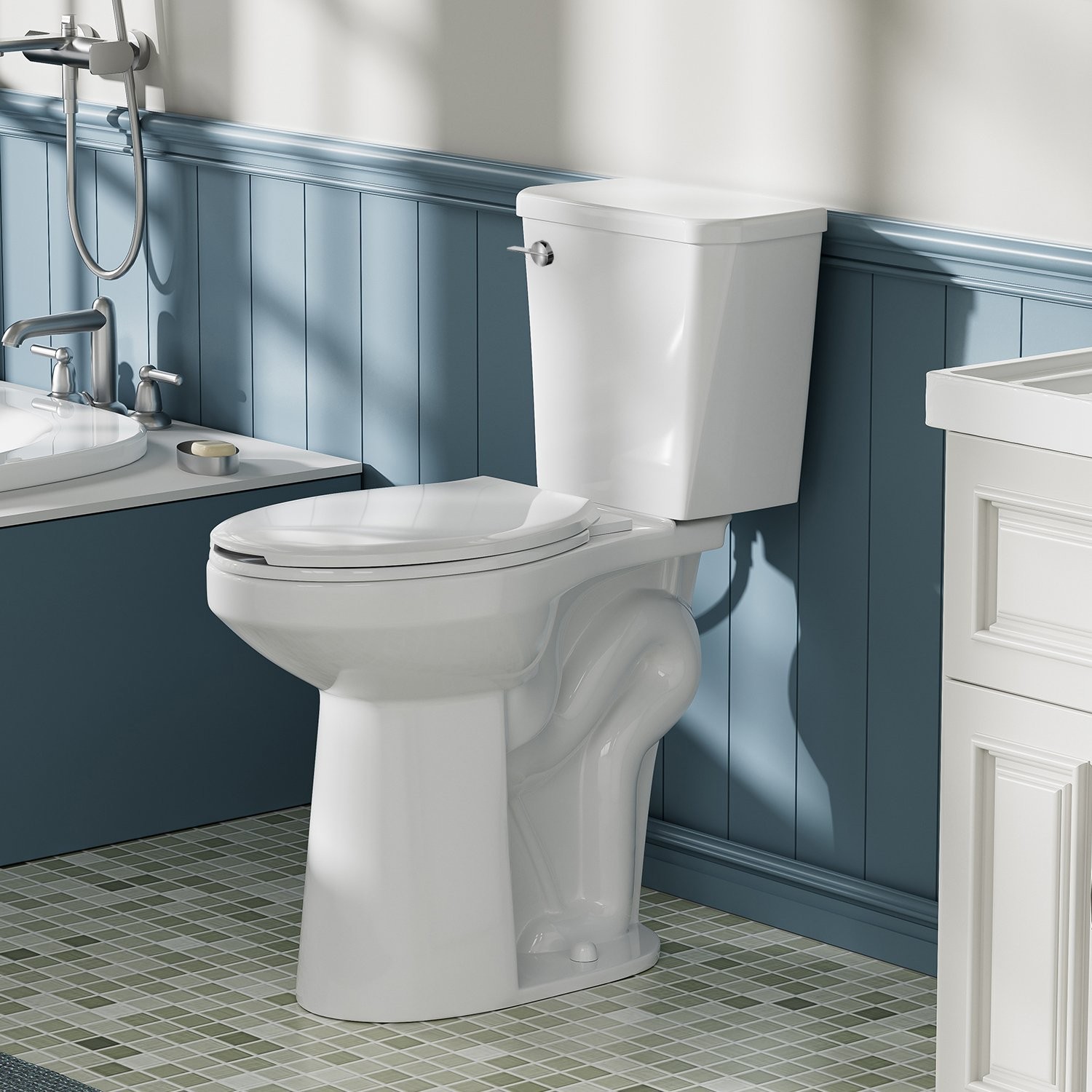 21″ Tall Elongated Two Piece Toilet Single Flush for Elderly Tall Person White