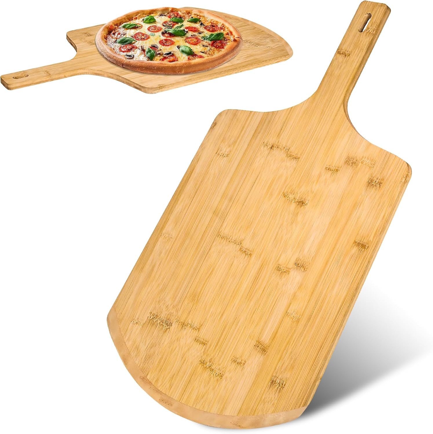 pizza peel 14 inch，16″ L x 14″ W Plate, with 8″ L Wooden Handle, 24″ Overall