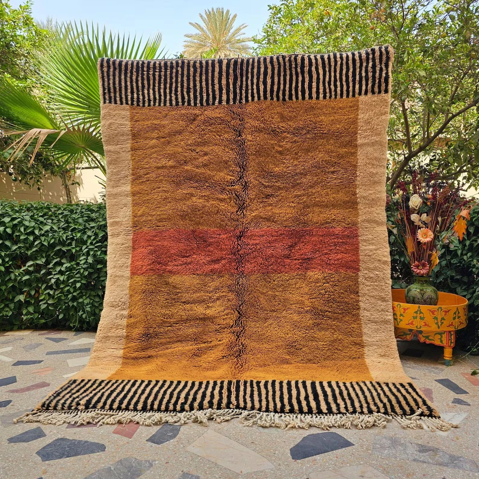 Modern Moroccan Berber Beni Ourain Wool Rug Color Multicolor Design Carpet Rug