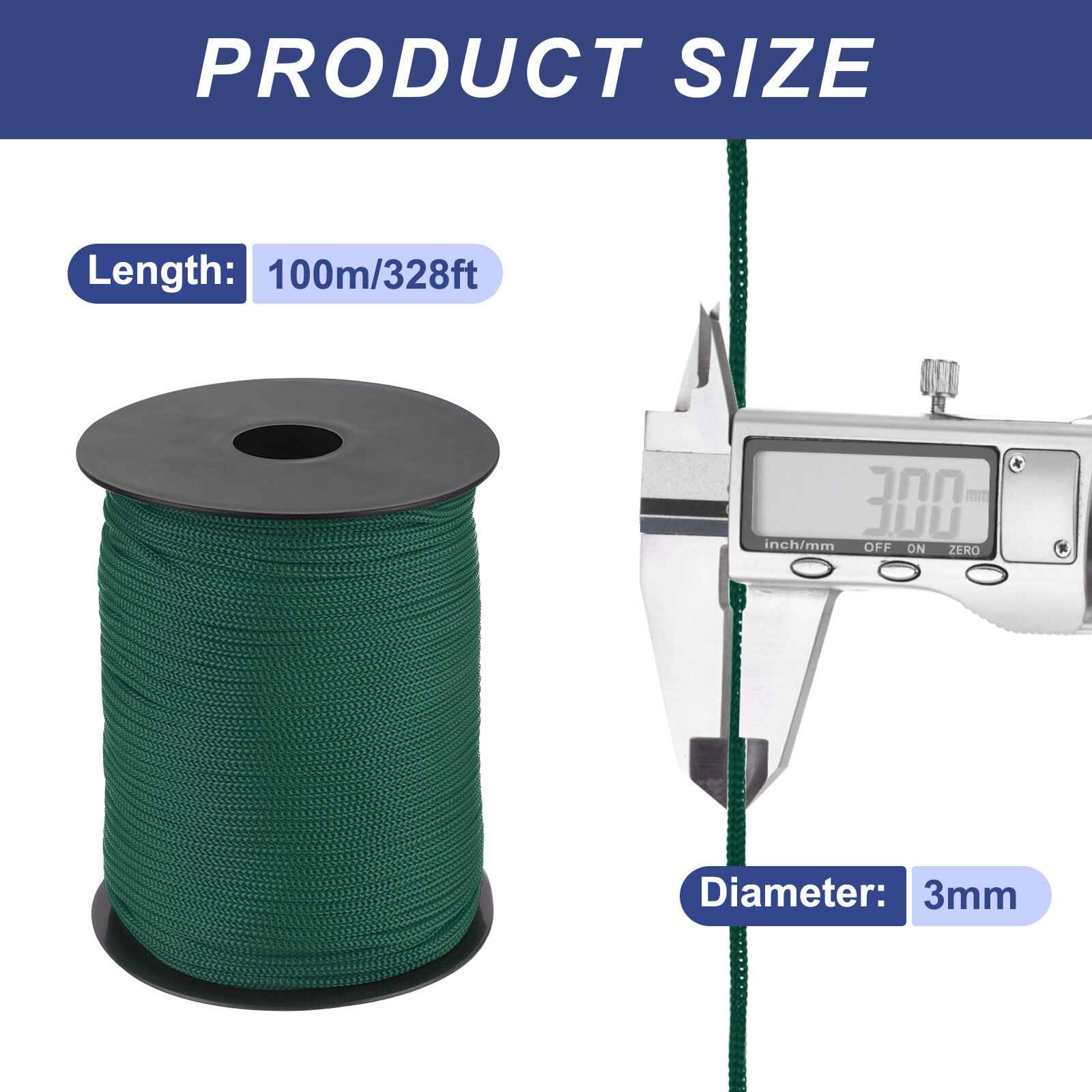 1/8 Inch Polypropylene Rope Braided Ropes 328ft Nylon Rope Ink Green