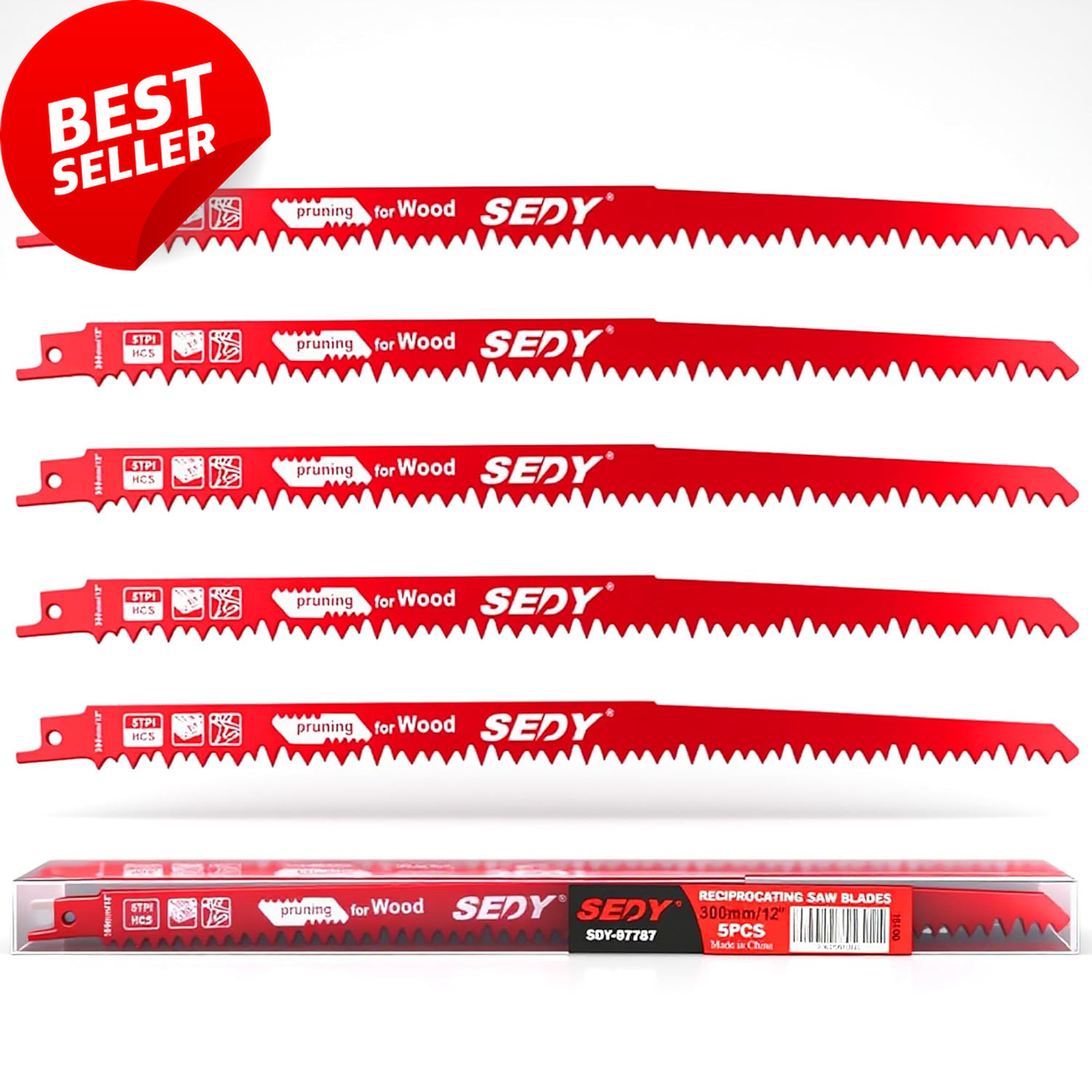 12-Inch Wood Pruning Reciprocating Saw Blades 5TPI for Tree Trimming (5 Pack)